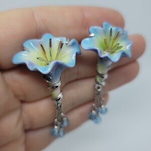 Franz Collection Porcelain Hand Painted Enamel Morning Glory Earrings